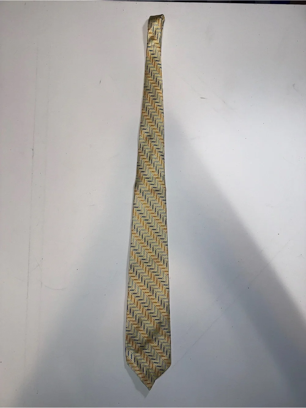 Jos. A. Bank Zigzag Silk-Style Tie in Gold, Navy, and Brown